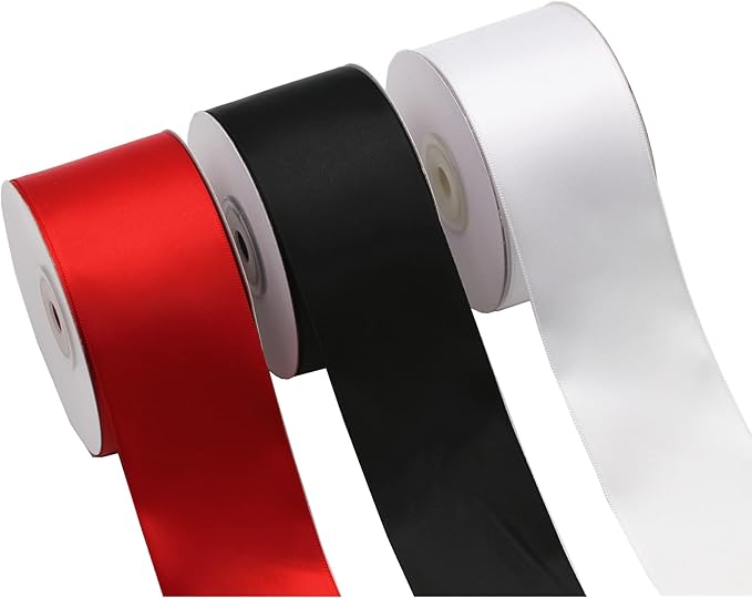 2 Inch x 25 Yards Single Face Solid Color Satin Ribbon Roll, Ribbons Great for Gift Wrapping, Crafts, Wedding Party Decoration, Hair Bows Making and Other Sewing Projects (2" X 25 Yards, Black)