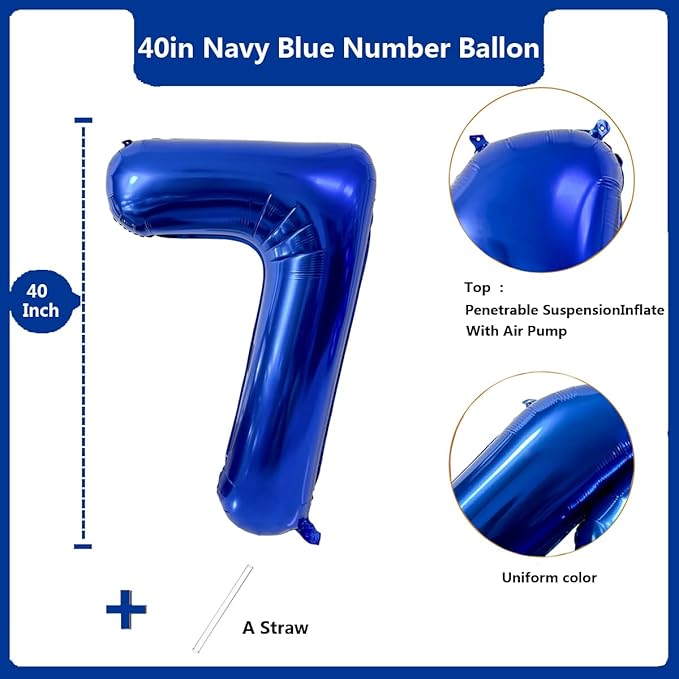 40 inch Navy Blue Number Balloon Dark Blue 7 Balloons Giant Foil Helium Balloons Blue Number 7 Balloon for 7th Birthday Party Decorations