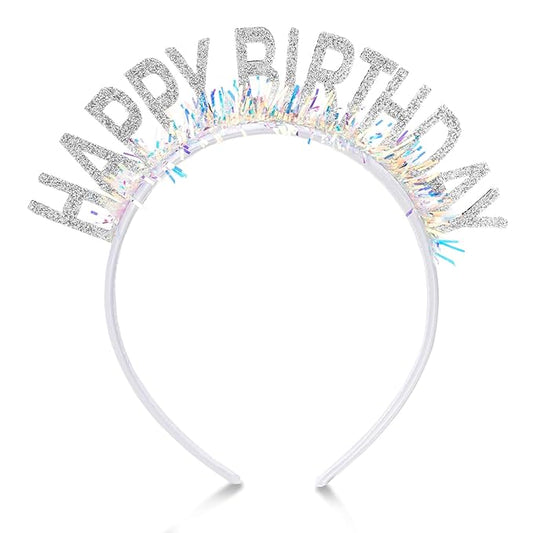 Birthday Headband Tiara, Happy Birthday Headband Tiara Accessories for Women, Silver Tiaras Crown Accessories Decorations Party Favors for Girl Princess