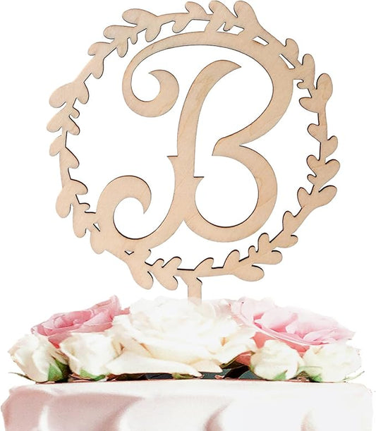 LINGTEER Personalized Inital Letter B Wooden Cake Topper Perfect for Birthday Rustic Wedding Anniversary Party Keepsake Decoration