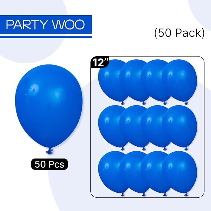 PartyWoo Royal Blue Balloons 50pcs of 12 Inch Dark Blue Latex Balloons for Wedding Baby Shower Gender Reveal Anniversary Graduation Under The Sea Men Birthday Bachelorette Party Decorations Blue-Y5