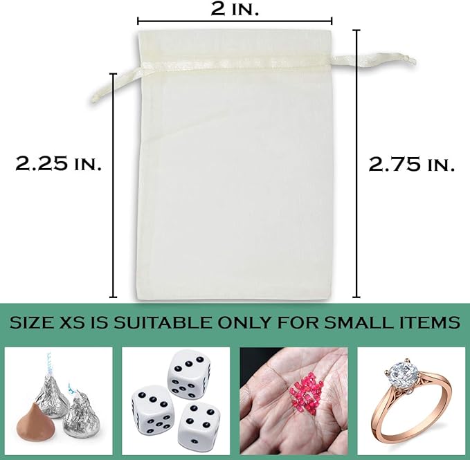 TheDisplayGuys 100-Pack XS 2 x 2 3/4" Cream/Beige Sheer Organza Gift Bags with Drawstring, Jewelry Candy Treat Wedding Party Favors Mesh Pouch