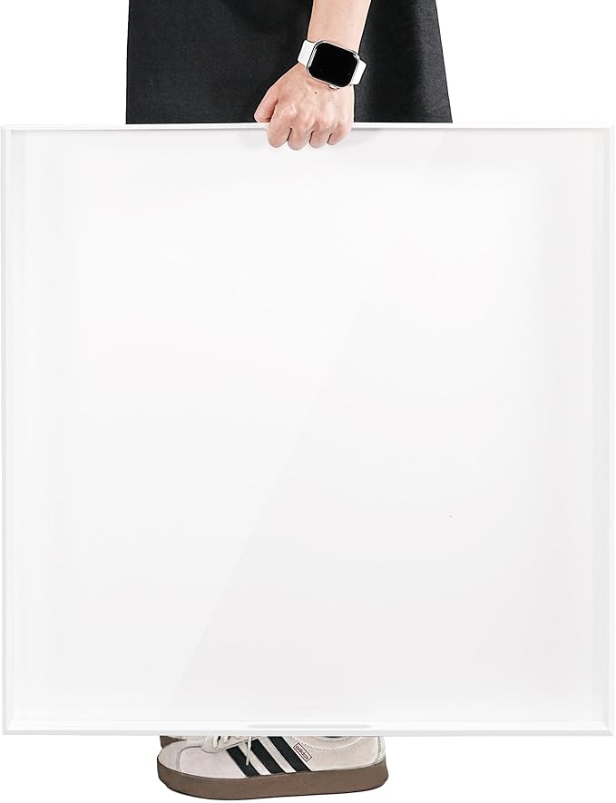 Extra Large Glossy White Acrylic Serving Tray with Handles-King Size Spill Proof-for Ottoman,Coffee Table, Breakfast, Tea, Food, Butler -Safe Edge Organizer-24x24x2H Inch