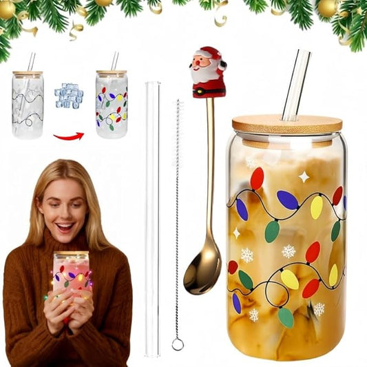 2026 Color Changing Christmas Cup,Color Changing Cups with Lids and Straws,18OZ Reusable Glass Lced Coffee Cups,Suitable for all Kinds of Cold Drinks,Surprises Christmas Gifts.