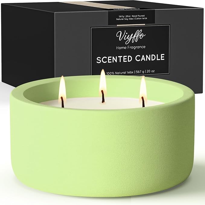 Viyffo Fall Candles - Lemon & Vanilla, 3 Wick Large Scented Candle, 20oz Soy Candles for Women & Men, Non Toxic Aromatherapy Candle, Ceramic Velas Perfect for Autumn Home Decor & Gift