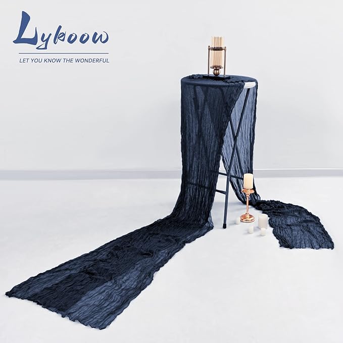 10 Packs Cheesecloth Table Runner Navy Blue, 35x120 inch Dark Blue Rustic Gauze Boho Wedding Table Runner Decoration, Wedding Table Decor Table Cloth for Wedding Party Bridal Shower Table