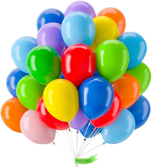 PartyWoo Assorted Colors Rainbow Balloons 50 pcs 12 Inch Multicolor Colorful Latex Helium Balloon for Graduation Baby Shower Unicorn Fiesta Flower Spring Rainbow Theme Birthday Party Decorations