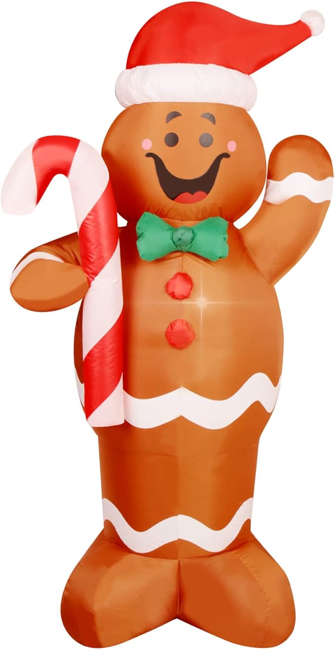 Christmas Inflatable Snowman/Nutcracker/Santa Claus Lighted Blow Up Christmas Yard Decoration with Built in Fan and Anchor Ropes (Gingerbread Man)