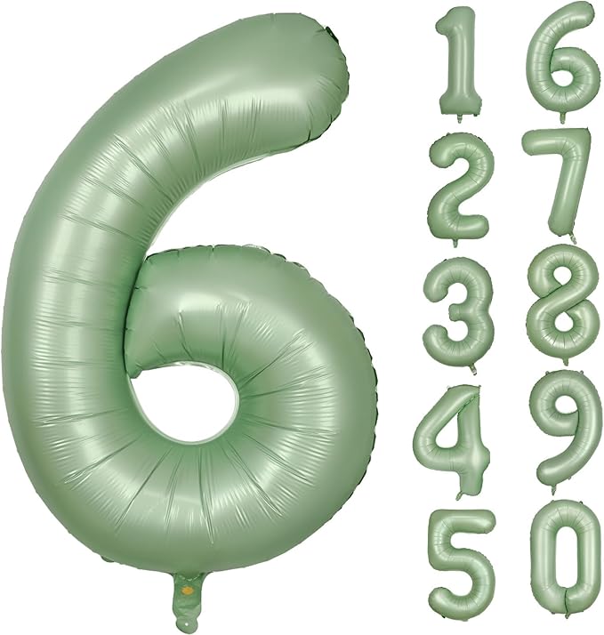 40 Inch Green Number 6 Balloon Olive Green Foil Balloons Sage Green 6 Balloons Mylar Helium Balloon for Birthday Party Decorations Girls Boys Baby Shower Wedding Anniversary Decoration (Number 6)