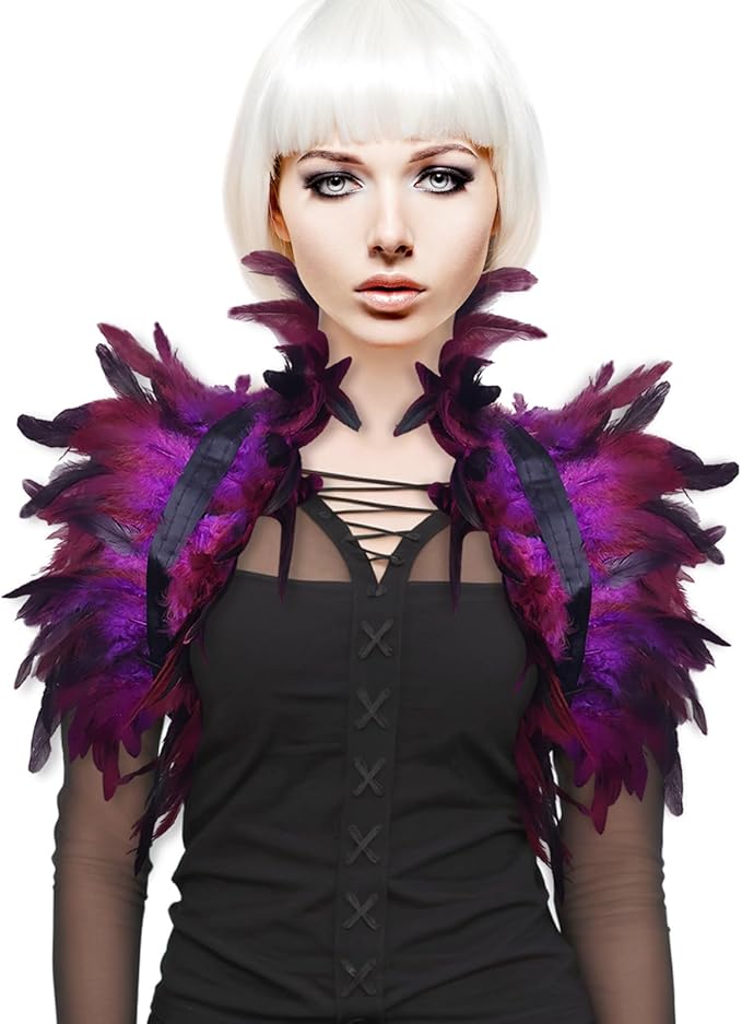 Gothic Natural Feather Shrug Feather Shawl Wrap Cape Victorian Collar for Halloween Cosplay Party Costume Accessories