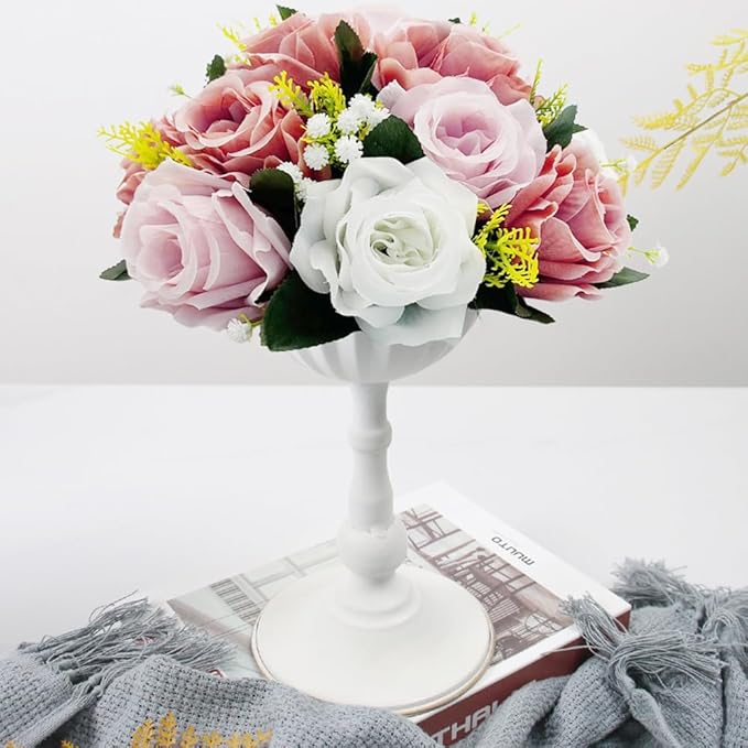 10Pcs Artificial Flower Balls for Centerpieces, Large Round Rose Balls for Parties Valentine's Day Wedding Centerpieces and Home Office Decor (Dusty Pink & White)