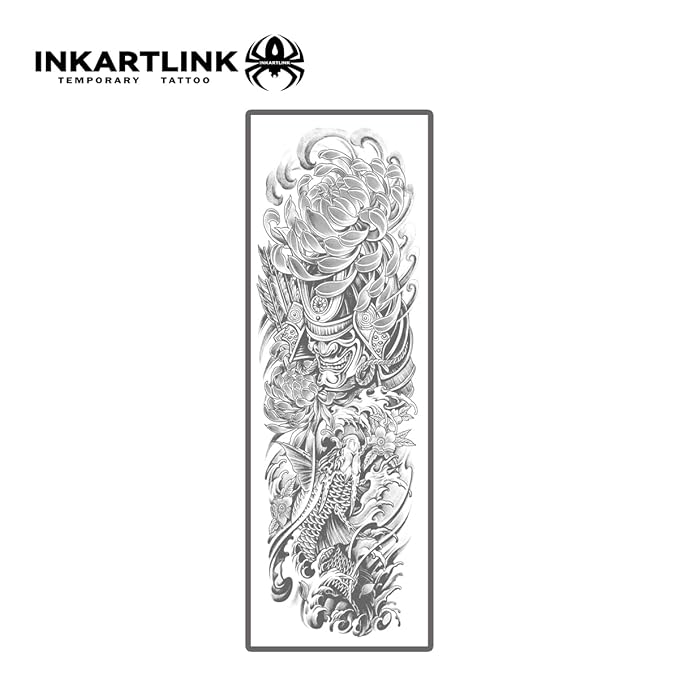 INKARTLINK Semi Permanent Tattoo, 2 Pieces Full Arm Large Size Art Party Tattoo, Comes with a Pair of Anti-Transfer Sleeves, Lasts 7-15 Days, Waterproof (Warring States Daimyoji Soul)