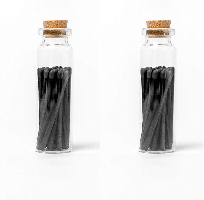 River Birch Decorative Matches in a Bottle with Striker - Colored, Cute Matches, Black Tip, 40 Each, 2 Bottles