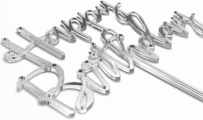 Happy Birthday Cake Topper, Mirrored Silver Acrylic Versatile Cake Topper for Birthday Party Decoration Ideas, Perfect Keepsake for your family and friends