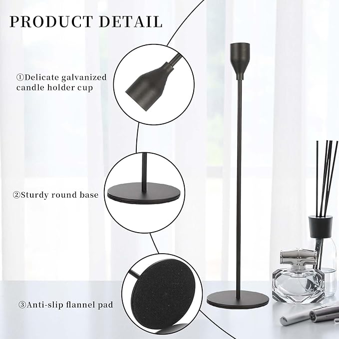 Matte Black Candlestick Holder for Taper Candles, Decorative Candle Holders Bulk Candle Stick Holders, Fits 3/4 inch Candles, Metal Taper Candle Holders for Table Centerpieces, Home Decor (Set of 9)