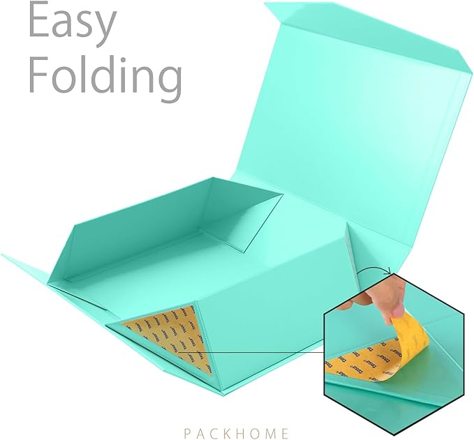 PACKHOME Large Gift Box with Lid 13.5x9x4.1 Inches, Sturdy Collapsible Gift Box with Magnetic Closure (Glossy Green)
