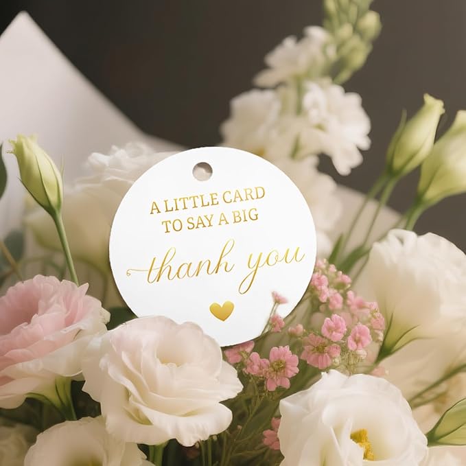 50pcs Gold Foil Thank You Tags with String, Pre-Punched Hole Gift Tags with String - Perfect for Weddings, Baby Showers, Parties, Holidays, Anniversaries, Celebrations (2"*2")