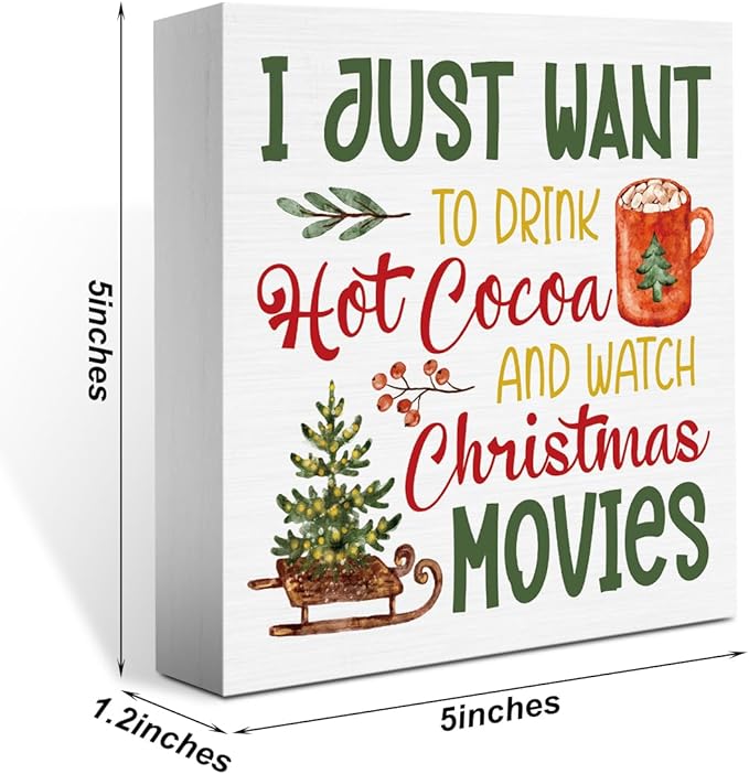 Christmas kitchen Coffee Decor Xmas Lets Bake Stuff Drink Hot COCOA & Watch Christmas Movies Sign for Holiday Kitchen Home Coffee Party Decoration 5 X 5 Inch