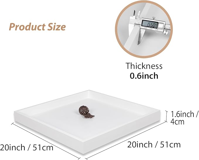 Ottoman Tray for Coffee Table Living Room Wood Serving Tray Large Wooden Square 20 Inches White