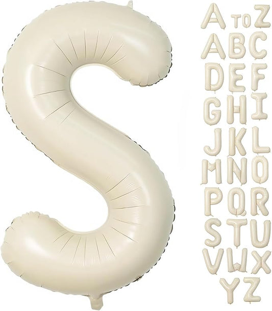 Cream Letter S Balloons,40 Inch Balloons Letter S Mylar Helium Large S Balloon for Birthday Party Anniversary Decorations