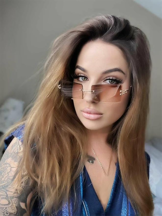 FEISEDY Vintage Rimless Sunglasses Rectangle Frameless Candy Color Glasses Women Men B2642