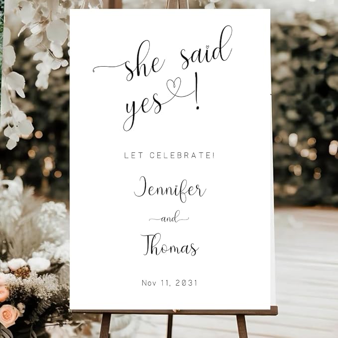 Personalized Engagement Welcome Sign – Minimalist Engagement Party Yard Sign – We’re Engaged Signs – Engagement Party Decorations for Couple - She Said Yes! (Version 3)