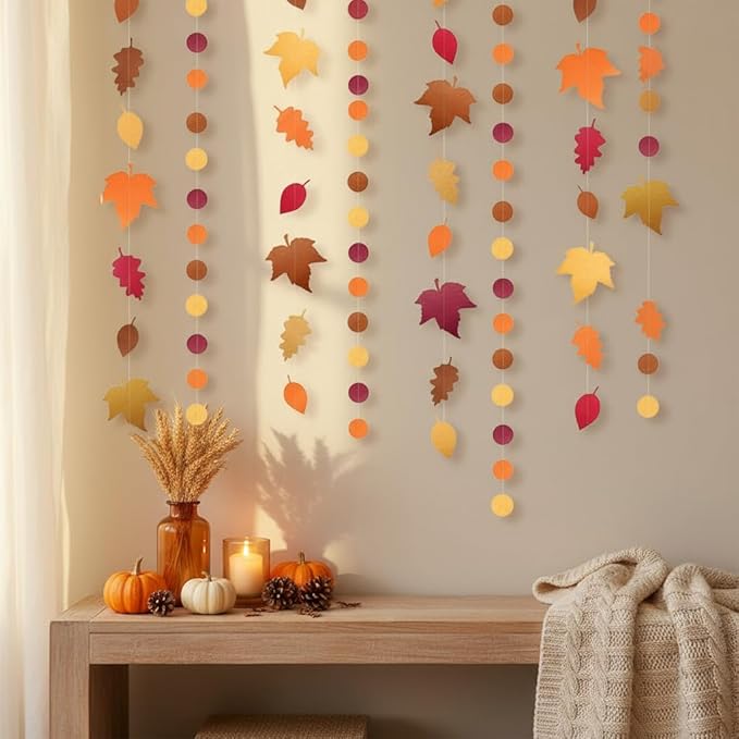 Cheerland Fall Leaf Garlands Thanksgiving Party Decorations Maple Banner Backdrop Hanging Decor Streamer for Birthday Classroom Picnic Wedding Baby Shower Autumn Thanksgiving Harvest Party Supplies