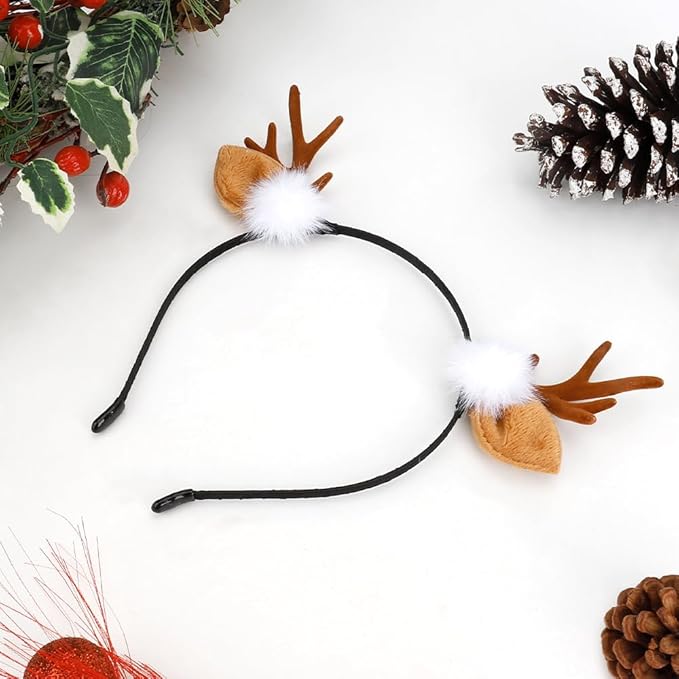 Bicfuiot Deer Antlers Headband Christmas Deer Ears Costume for Women Hair Accessories Reindeer Horn Doe Fawn Cute Christmas Headbands Halloween Party Cosplays