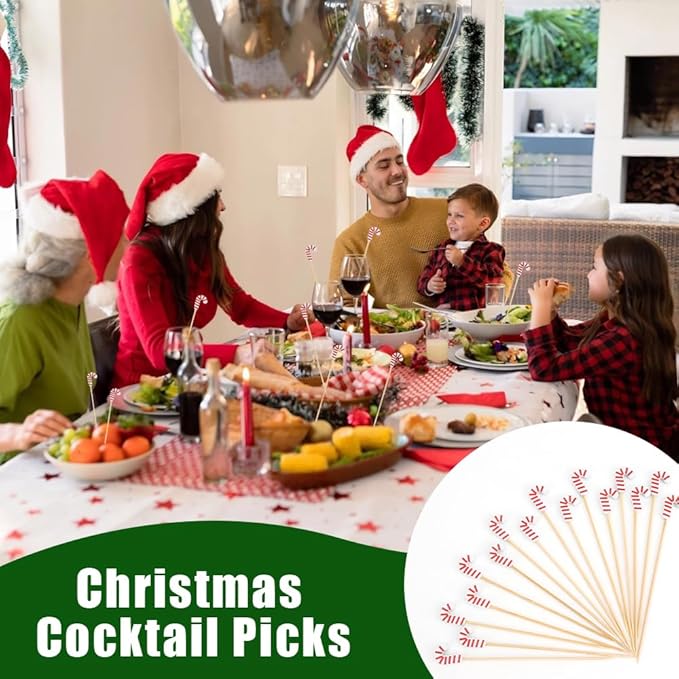 100pcs Candy Cane Cocktail Picks Christmas Toothpicks Skewers For Appetizers Skewers Fancy Toothpicks For Appetizers Cocktail Accessories For Drinks Charcuterie Picks Holiday Toothpick For Food Fruit