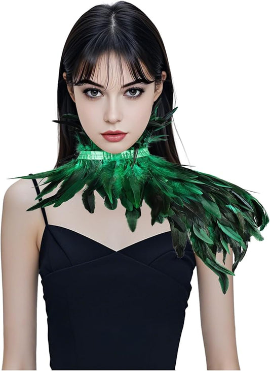 Gothic Natural Feather Shrug Feather Shawl Wrap Cape Victorian Collar for Halloween Cosplay Party Costume Accessories