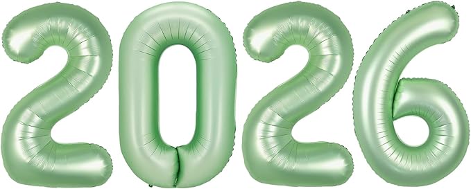 2026 Balloon Numbers - 40 Inch Sage Green New Years Eve Party Supplies 2026, Nye Decor Party Decorations Happy New Year, New Years Eve Foil Party Balloons