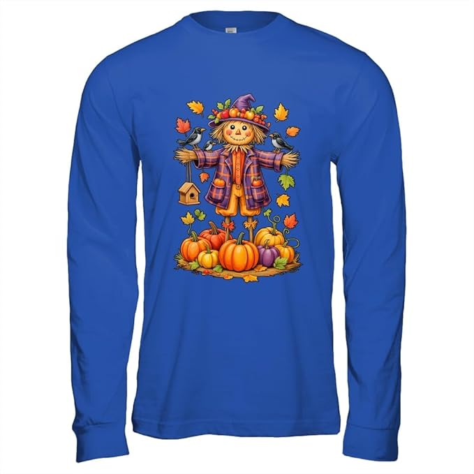 TeesPure Scarecrow Autumn Harvest Fall Season Pumpkin Thanksgiving Shirt Long Sleeve Tee