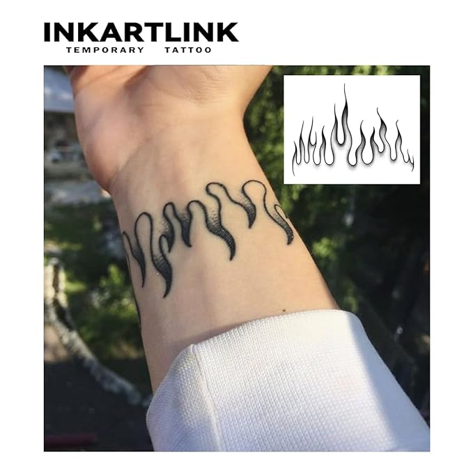 INKARTLINK Temporary Tattoos, 2 Sheets Medium Semi Permanent Tattoo, Adult Art Design Temporary Tattoos, Lasts 1-2 Weeks, Waterproof, Realistic Look, No Adhesive, No Reflection (Blaze)