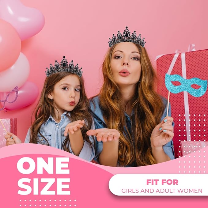 Birthday Tiara Crown with Sash for Women, Headband Hair Accessories for Wedding Party Costume Black