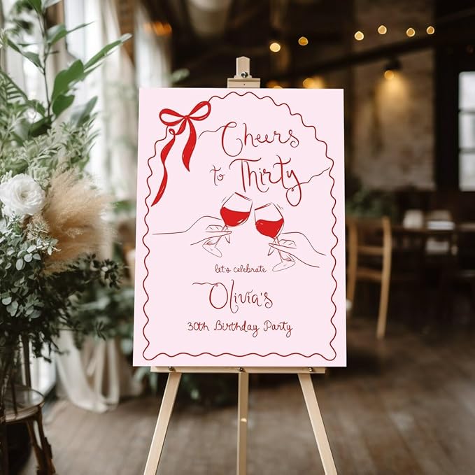 30thWelcome Sign Red Birthday sign for girl, Editable whimsical birthday Welcome sign, 30st Birthday welcome sign decor, cheers wine Bridal, birthday decorations, birthday Sign