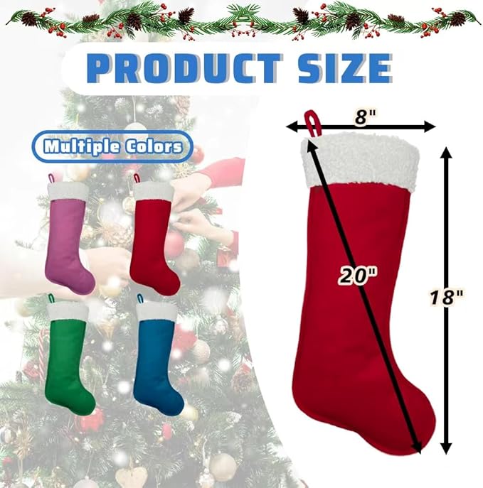 4Pack Christmas Stockings 20 Inches Large Merry Christmas Stocking Holiday Party Decor Hanging Tree Fireplace Mantle (4, Multi-Large)