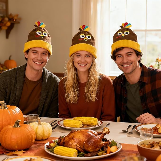 WODMAZ Thanksgiving Beanie Hat, Turkey Trots Hat for Adults Women Men Dress Up Party, Role Play and Thanksgiving Costume Accessories