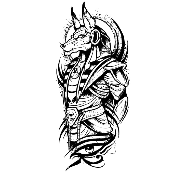 INKARTLINK Tattoo Tech, 2 Sheets Large Semi Permanent Tattoo, Adult Art Design Temporary Tattoos, Lasts 1-2 Weeks, Waterproof, Realistic Look, No Adhesive, No Reflection (Anubis Design)