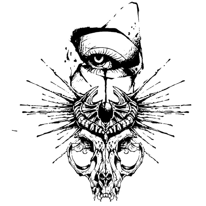 INKARTLINK Tattoo Tech, 2 Sheets Large Semi Permanent Tattoo, Adult Art Design Temporary Tattoos, Lasts 1-2 Weeks, Waterproof, Realistic Look, No Adhesive, No Reflection (Dark Skull Design)