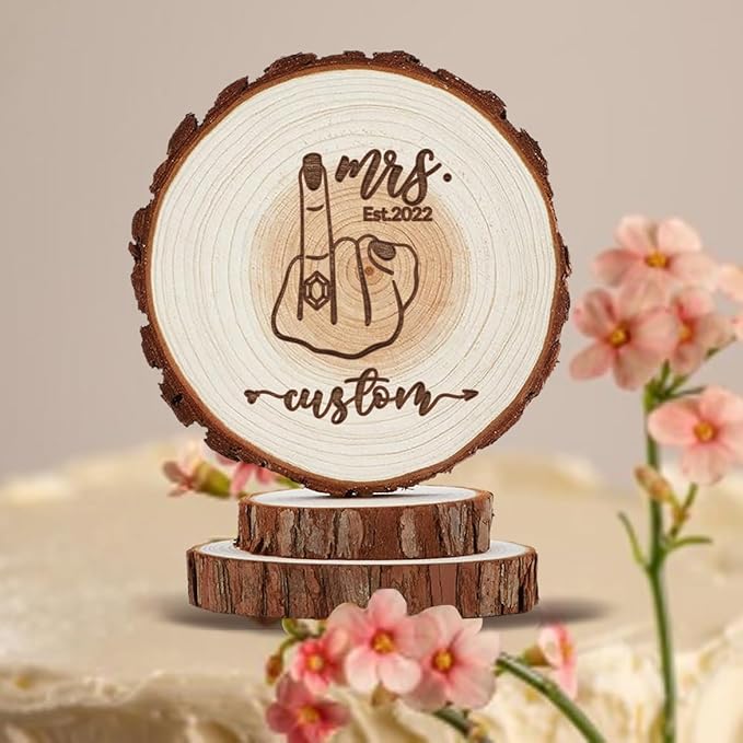 Cake Topper with Wedding Figures Rustic Wedding Cake Toppers Wood Mr Mrs Personalized Handmade Keepsake Country Wooden Decorative for Engagement, Birthday, Anniversary