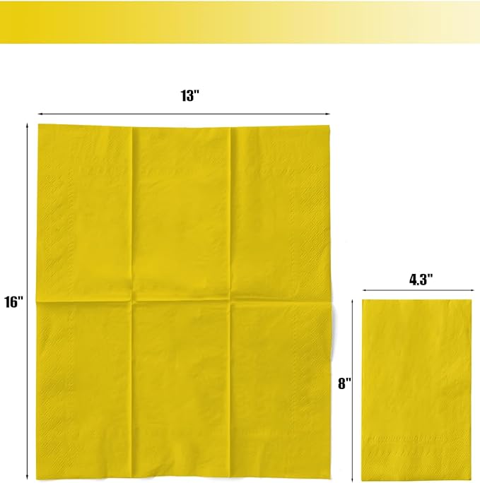 qiqee Yellow Paper Napkins 13 * 16inch Guest Paper Disposable Towels Napkin Paper Hand Towels for Wedding, Dinner, Birthday Party, Dessert Cocktail ＆ Kitchen Napkins（ 120 Count）