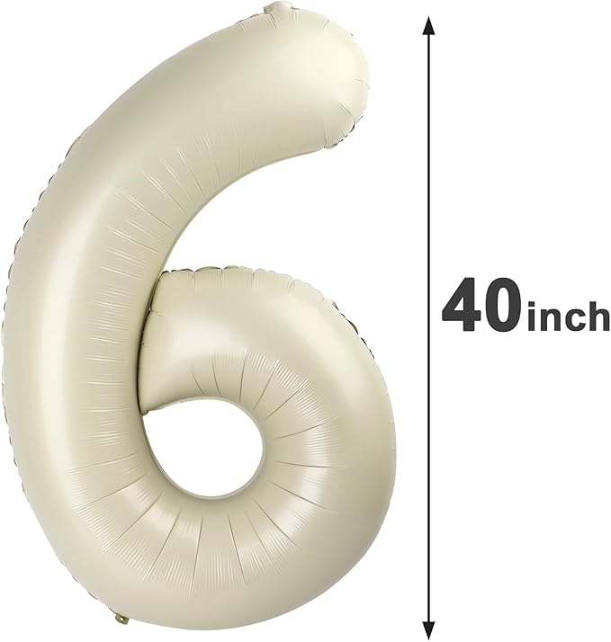 Cream White 6 Number Balloon 40 Inch Mylar Foil Birthday Balloon, Digital Balloons for 6 16 Boy Girl Party Decorations Supplies, Big Helium Balloon Numbers for 26 36 46 60 Men Women Anniversary