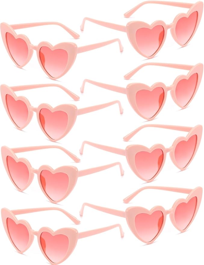 8 Pack Heart Sunglasses Vintage Cat Eye Heart Glasses Retro Bachelorette Bride Sunglasses Bulk for Women