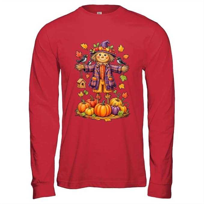 TeesPure Scarecrow Autumn Harvest Fall Season Pumpkin Thanksgiving Shirt Long Sleeve Tee