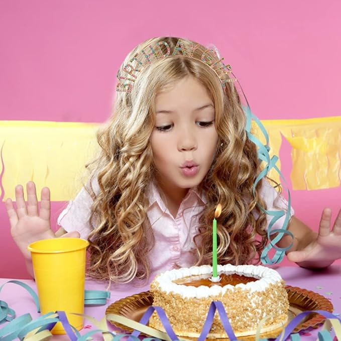 AOPRIE Birthday Girl Headband Tiara for Women & Girls - Happy Birthday Princess Crown Rhinestone Accessory, Gold Colorful