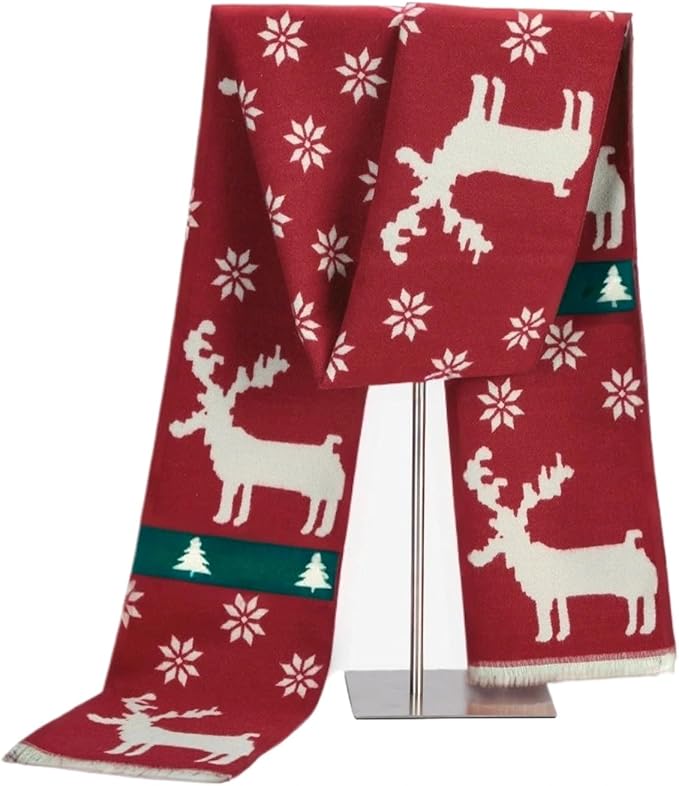 Unisex Christmas Scarves for Women Men Boys Girls Christmas Gifts Winter Scarf with Reindeer and Snowflake Shawl Wrap Xmas