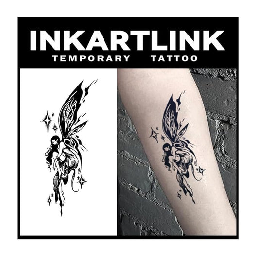 INKARTLINK Tattoo Tech, 2 Sheets Large Semi Permanent Tattoo, Adult Art Design Temporary Tattoos, Lasts 1-2 Weeks, Waterproof, Realistic Look, No Adhesive, No Reflection (Elf Design)