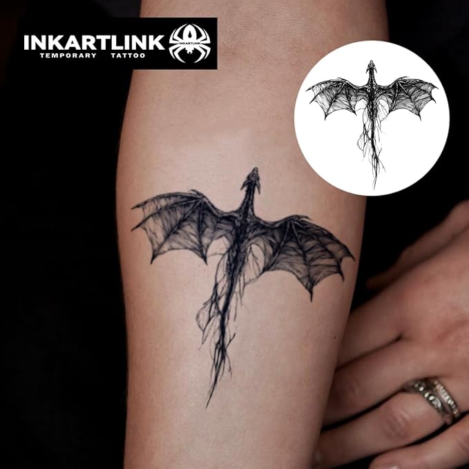 INKARTLINK Tattoo Tech, 2 Sheets Medium Semi Permanent Tattoo, Adult Art Design Temporary Tattoos, Lasts 1-2 Weeks, Waterproof, Realistic Look, No Reflection (Devil Figure)
