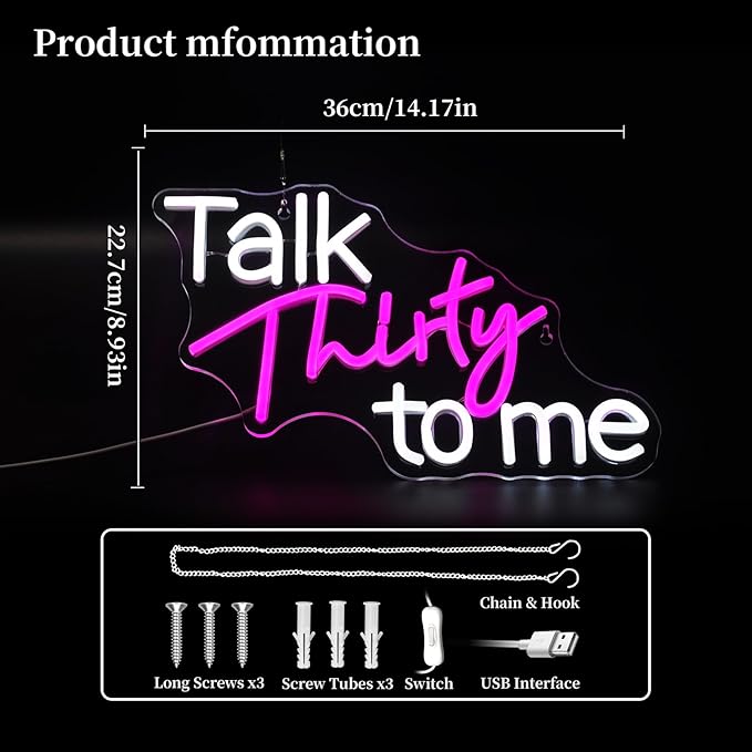 Talk Thirty to Me Neon Sign Led Neon Lights Neon Signs for Wall Decor Light Up Sign for Birthday Party Club Gift