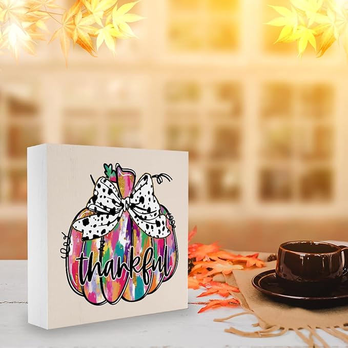 Cute Fall Decor Thankful Fall Decorations for Home Office Thanksgiving Autumn Decorations Funny Autumn Pumpkin Decor for Desk Table 5 x 5 inches